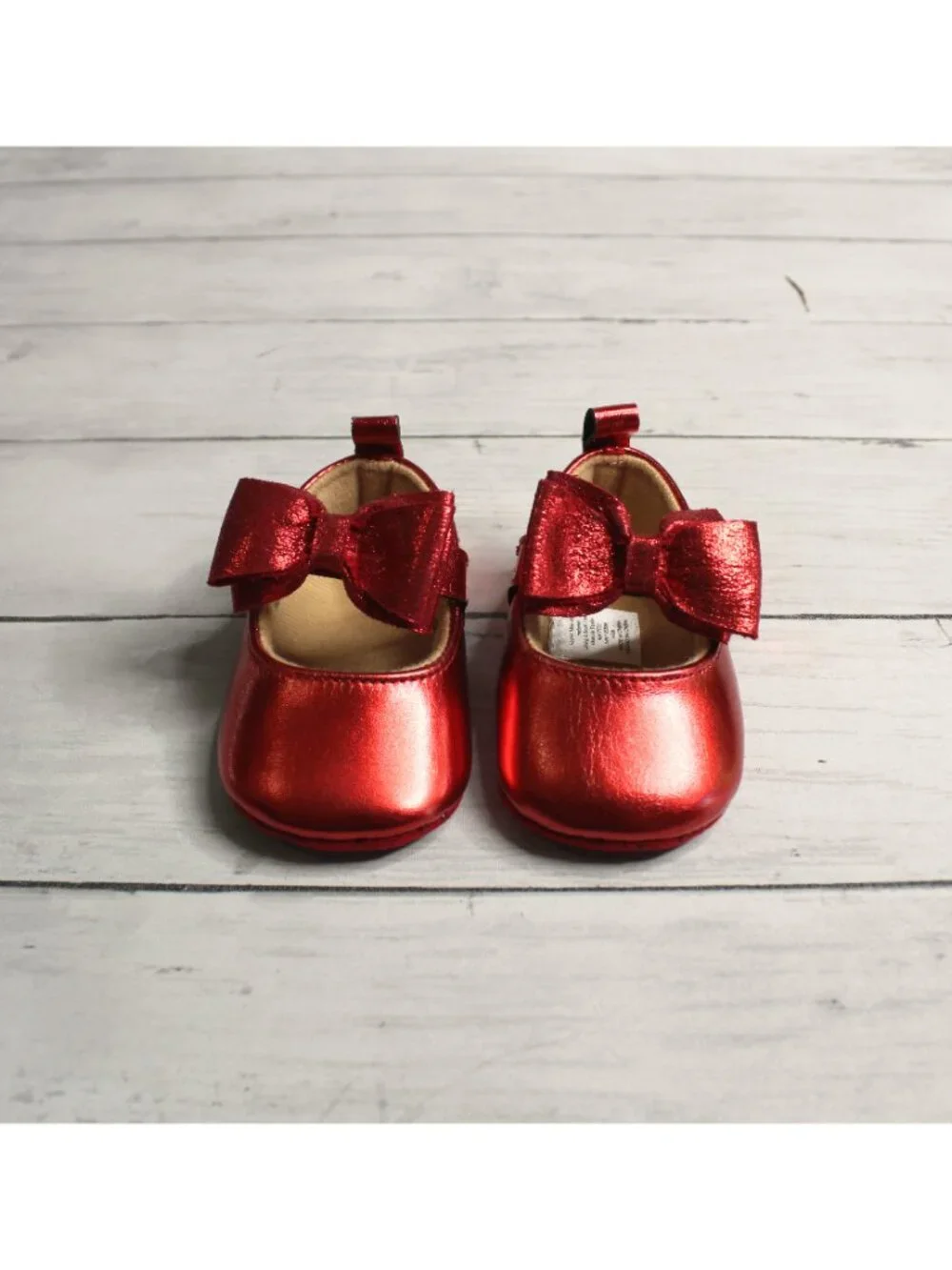 Target Baby Girl's Red Mary Jane Dress Shoes Size 3-6 Months Bows Metallic